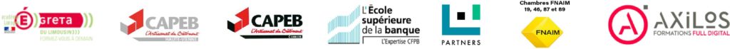 Nos partenaires : GRETA du Limousin, CAPEB 19, CAPEB 87, ES Banque L.I. Partners, FNAIM du Lot, FNAIM de l'Yone, FNAIM de la Corrèze, FNAIM de la Haute-Vienne, Axilos